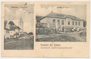 1940 Székelyzsombor, Zsombor, Jimbor; templom és iskola. Hangya kiadása / biserica, scoala / church and school (EB)