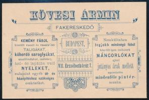 1893 Kövesi Ármin budapesti faáru kereskedő fametszetes reklámkartonja, hátoldalon termékár átvételi igazolással, saját kézzel írva, és aláírva, szép állapotban