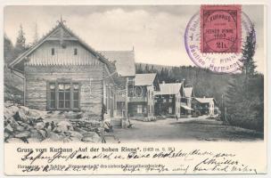 1906 Szebenjuharos, Hohe Rinne, Paltinis (Nagyszeben, Sibiu); Kurhaus. Sektion Hermannstadt S.K.V. der siebenb. Karpathenvereines / gyógyterem, fürdő / spa, bath + "Kurhaus auf der Hohen Rinne 1903 2h." erdélyi hotelposta (EK)