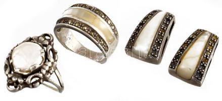 2 darab ezüst (Ag) gyűrű m: 56 + ezüst (Ag) fülbevaló pár, bruttó 18g