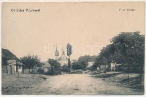 1914 Micske, Misca; utca részlet, templom / street view, church (EK)