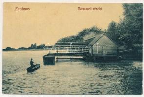 Perjámos, Periam; Maros parti részlet, úszó vízi hajómalom. W.L. Bp. 2103. Kiadja Stefán Péter / floating ship mill (boat mill)