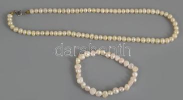 Tenyésztett gyöngy nyaklánc és karkötő h: 41 cm