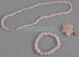 Rózsakvarc nyaklánc, karkötő és teknős alakos medál