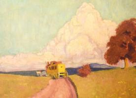 Pólya Tibor (1886-1937): Utazások a sárga postakocsin (cím nélkül). Olaj, vászon, jelzett, javított....