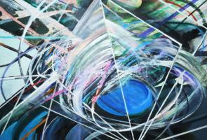 Turcsán Miklós (1944-): Mágia, 1992. Olaj, farost. Jelezve jobbra lent. Hátoldalán autográf feliratt...