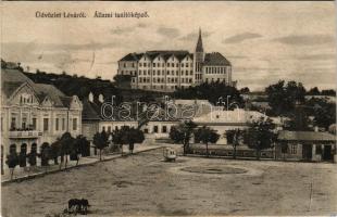 1913 Léva, Levice; Állami tanítóképző, üzletek. Schulcz Ignác kiadása / teachers' training institute, shops (r)
