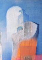 Garabuczy Ágnes (1936-2020): A zene világa. Olaj, farost, jelzett, hátoldalán Garabuczy Ágnes autogr...