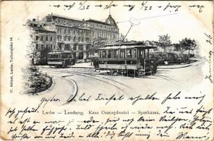 1904 Lviv, Lwów, Lemberg; Kasa Oszczednosci / Sparkassa / savings bank, tram. M. Hölzel (EK)