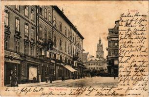 1904 Lviv, Lwów, Lemberg; Plac kapitulny / square, tram, shops (fl)