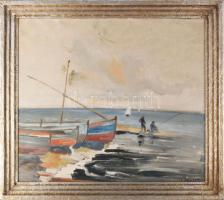 L Vadász jelzéssel: Vitorlások és horgászok. Olaj, vászon, 53x60 cm, dekoratív fakeretben