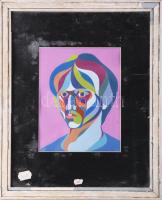 Jelzés nélkül: Színes arckép. Tempera, papír. Üvegezett, sérült fakeretben. 24x19 cm