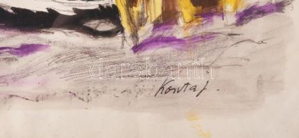 Koszta József (1861-1949): Kukoricatörők. Litográfia, gouache, papír. Jelzett. Üvegezett, sérült fak...