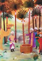 Csala Sándor (1975-): Történet Naszreddin Hodzsáról. Ofszet nyomat, papír, jelzett. Üvegezett fakeretben. 27,5x19 cm.