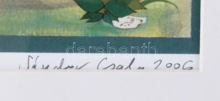 Csala Sándor (1975-): Történet Naszreddin Hodzsáról. Ofszet nyomat, papír, jelzett. Üvegezett fakere...