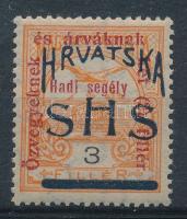 SHS 1918 Hadisegély 3f próbanyomat Signed: Bodor Certificate: Zrinjscak
