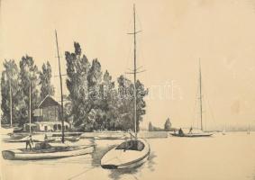 Zádor István (1882-1963): Balatoni sportkikötő. Rézkarc, papír, jelzett, foltos, lapszéli szakadások...