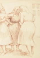 Barta Mária (1897-1969): Menyecskék. Lavírozott tus, papír, jelzett, 33x40 cm