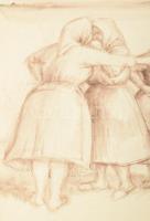 Barta Mária (1897-1969): Menyecskék. Lavírozott tus, papír, jelzett, 33x40 cm