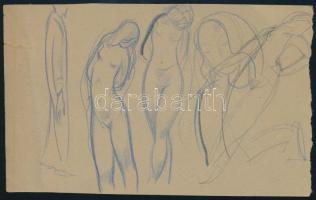 Jelzés nélkül: Női akt tanulmányok. Ceruza, papír, lapszéli szakadással. 10,5x17 cm