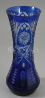 Kéken pácolt kristály váza, m: 20,5 cm