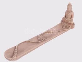 Buddha figurával díszített füstölőtartó, műgyanta, h: 29 cm