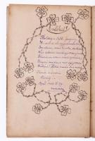 1910-1927 Régi emlékkönyv, bejegyzésekkel, rajzokkal. Vászonkötésben, sérült elülső borítóval, kijáró lapokkal.