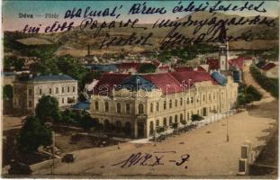 1917 Déva, Fő tér, Nemzeti kaszinó, Első Dévai Villamos Színház (mozi). Laufer Vilmos kiadása / main square, casino, cinema (r)