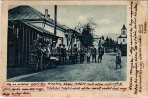 1918 Felsővisó, Viseu de Sus; Fő tér, templom, utcai áruda, katonák / main square, church, street vendor, soldiers (fl)