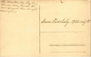 1923 Marosvásárhely, Targu Mures; kiránduló társaság piknikezés közben, hátoldalt a résztvevők nevév...