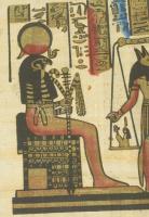 Egyiptomi jelenetes papirusz, üvegezett keretben, 39×29 cm