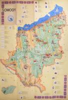 cca 1967 Somogy megye térképe, illusztrált, rajta a Balatonnal, Bp., Cartographia, hajtott, 98x66 cm