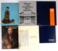 1972-2000 Vegyes művészeti katalógus tétel, közte egy újsággal, 6 db: Antiquariato Inernazionale (1995), Antik Enteriőr (2000), The Alte Pinakothek Munich, 10. Kunst- und Antiquitäten-Messe Hannover (1978), Antiquairs Antwerpen, The Antique Dealer and Collectors Guide (1972 february.)