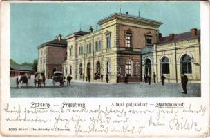 1902 Pozsony, Pressburg, Bratislava; Állami pályaudvar, vasútállomás. Duschinsky G. kiadása / Staatsbahnhof / railway station (r)