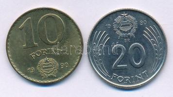 1990. 10Ft + 20Ft mindkettő "MAGYAR KÖZTÁRSASÁG" körirattal, de Kádár-címerrel, kiadatlan forgalmi sorból T:AU patina Adamo FE18, FE19