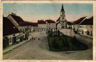 1915 Fehring (Steiermark), main square, shops, church (glue marks)