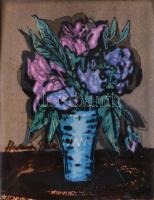 Virágcsendélet tűzzománc kép, keretben, 12x10 cm