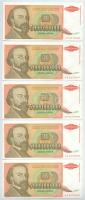 Jugoszlávia 1993. 5.000.000.000D (10x) sorszámkövetők "AA 6078041 - AA 6078050" T:UNC,AU
...