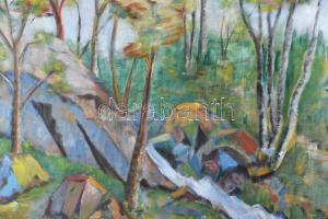 J. R. jelzéssel (Jókai Róza?): Erdőrészlet. Olaj, vászon, fakeretben. 52,5x57 cm