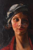 Jelzés nélkül, XX. sz. eleje: Női arckép. Olaj, vászon, hátoldalán régi MNG kiviteli bélyegzőkkel. 5...