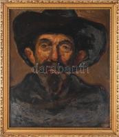 Rónay Kazimir, Kázmér (1883-?): Kalapos férfi portréja (önarckép?). Olaj, karton. Dekoratív fakeretben. 40x35 cm