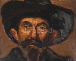 Rónay Kazimir, Kázmér (1883-?): Kalapos férfi portréja (önarckép?). Olaj, karton. Dekoratív fakeretb...