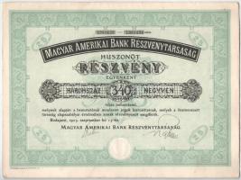 1923. Budapest "Magyar Amerikai Bank Részvénytársaság" 25 részvénye egyben, egyenként 340K...