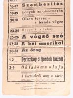 cca 1975 Öcsöd, Hunyadi Filmszínház október havi műsora, moziplakát, papír, Szolnoki Nyomda, hajtásn...