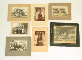 cca 1910-1930 Vegyes csoportképek, esküvői képek, stb., kartonra kasírozva, vegyes méretben