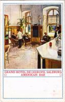 Salzburg, Grand Hotel de l'Europe, Amerikan Bar / hotel advertisement art postcard, American bar, interior. Chwala's Druck Wien (EK)