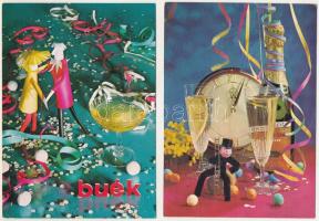 38 db MODERN újévi üdvözlőlap / 38 modern New Year greeting postcards