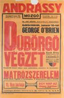 cca 1932 Andrássy Mozgó, Bp., Csengeri ucca 39. Színes art deco filmplakát, műsorplakát, papír, jelzés nélkül, Singer Nyomda, lep teteje sérült, lapszéli kisebb szakadásokkal, hajtásnyomokkal, korábban feltekerve, 47x31 cm. Rendkívül ritka!
