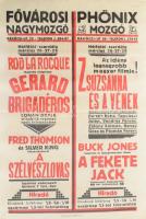 1928 Fővárosi Nagymozgó, Phönix Mozgó, Bp., Rákóczi út 68/70. Színes filmplakát, műsorplakát, papír, jelzés nélkül, Thalia Kultura Rt. Apró lapszéli szakadással, hajtásnyomokkal, korábban feltekerve, 47x31,5 cm. Rendkívül ritka!