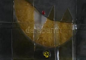 Kalmár Pál: Falióra. Anyagában színezett üvegblokkokból épített iparművész falióra, jelzett, hibátla...